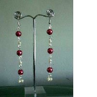 Cultured Pearls Drop Earrings w/ Red & Cream Colors Earrings