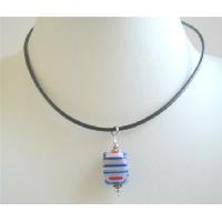 Blue Millefiori w/ White Red Stripes 