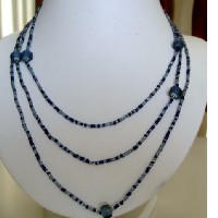 Long Necklace Blue Bead Chain Beaded Necklace
