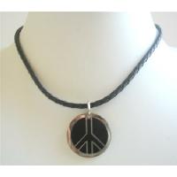 Mercede Logo Pendant In Black Knitted Chord Necklace  