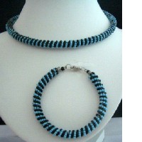 Choker & Bracelet In Simulated Turquoise & Black Necklace & Bracelet