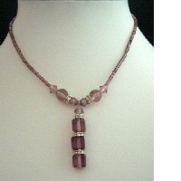 Choker Amethyst Bead w/ Simulated Amethyst Crystals Necklace Drop Crystals
