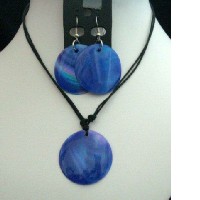 Blue Indigo Color Shell Pendant Necklace Set w/ Thread String