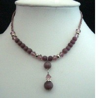 Amethyst Necklace Amethyst Bead w/ Simulated Amethyst Crystals Choker w/ Drop Down