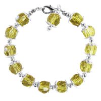 Olive Green Fabulous Striking Crystals Glass Beads w/ Bali Silver Dangling Bracelet Excellent Quality Bracelet
