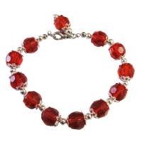 Red Glass Bead Dangling Bracelet w/ Silver Bead 7 1/2 Inches Bracelets