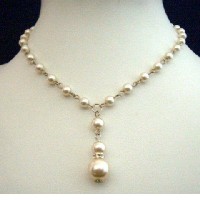 Cream Cultured Pearls Choker Cream Pearls Necklace w/ Drop Down 