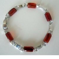 7 inches Filgree Bracelet Brown Shinning Glass Bead w/ Cubic Zirconia Bracelet  