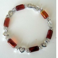 Brown Glass 7 inches Filgree Bracelet Shinning Glass Bead w/ Cubic Zirconia Bracelet  