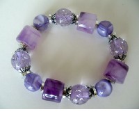 Purple Stretchable Bracelet Multi Shapes Blue Lucite Beads Bracelet Comfortable 