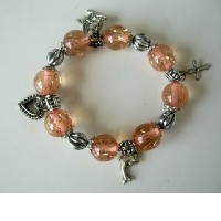 Lucite Beads Fancy Stretchable Charm Bracelet Peach Color