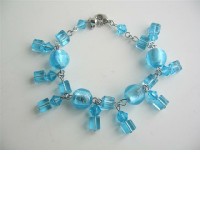 Immitation Aquamarine Crystals Dangling Bracelet  