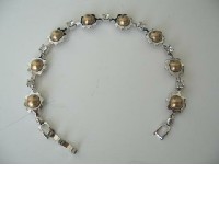 Classic Cubic Zircon Bracelet w/ Bronze Pearls Bracelet 7 Inches  