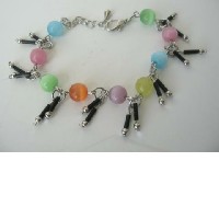 Multi Color Simulated Cat Eye Beaded Bracelet w/ Dangling Bracelet 7 Inches 