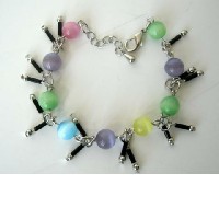 Colorful Simulated Cat Eye Beaded Bracelet w/ Dangling Bracelet 7 Inches 