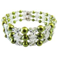 Beautiful Olive Pearls Stretchable Bracelet w/ Clear Ethnic Designed Bracelet Bangle Bracelet  
