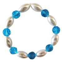 Party Jewelry Ivory Oval Pearls With Aqumarine Round Bead 10mm Stretchable Bracelet