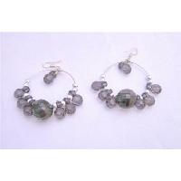 Black Simulated Crystals Beads Silver Hoop Earrings Gorgeous Earrings