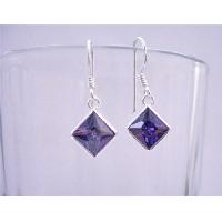 Tanzanite Cubic Zircon Diamond Shaped Sterling Silver 92.5 Hook Earrings 