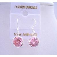 Rose Pink Cubric Zircon Stud Earrings Sterling Silver Hook Earrings  