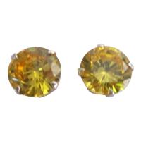 Beautiful Cute Citrine Stud Earrings 8mm Citrine CZ Stud Earrings