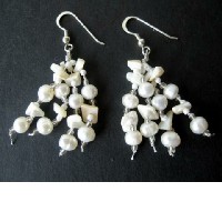 Freshwater Pearls & White Stone Chip Sterling Silver Earrings 