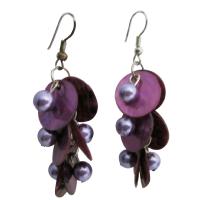 Purple Shell & Simulated Pearls Shell Chandelier Earrings Shell w/ Beads Dangle Earrings 