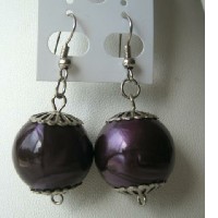 Dark Purple Glass Bead Ethnic Earrings w/ Bali Silver 