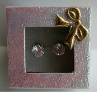 Simulated Diamond Cubic Zircon 8mm Stud Earrings w/ Gift Box Packing  