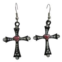 Cross Earrings w/ Red Heart & Cubic Zircon Embedded Earrings  