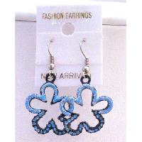 Blue Glitter Flower Earrings Blue Enamel Earrings  