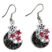 Half Moon Earrings Fabulous Earrings Moon Decorated w/ Glitter Black Red  