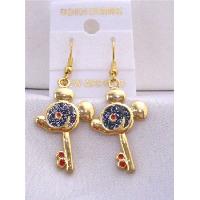 Key Earrings w/ Mouse Face Earrings Gold Plated Key Earrings w/ Black Glitter 