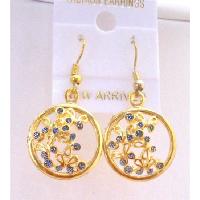Round Gold Plated Earrings w/ Tiny Flowers Inside Hoop Earrings  