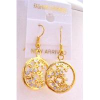 Gold Hoop Earrings Round Gold Plated Earrings w/ Tiny Flowers Inside Hoop Earrings  