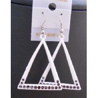 White Triangle Dangling Chandelier Earrings Triangle Earrings w/ Black Cz  