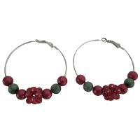 Hoop Earrings Christmas Earrings Fancy Beads Red Green Beads Flower Beads With Diamante Sparkling