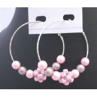 Soothing Pure Pink Fabulous HooP Earrings Fancy Pink Beads With Flower & Cubic Zircon Embedded Hoop Earrings Sparkling