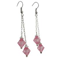 Chinese Pink Crystlals Dangling Double Strings Earrings 8mm Bicone Pink Crystals Fabulous Dangling Earrings