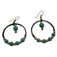 Turquoise Boho Style Earrings Round Wire Wax Cord Knitted Earrings from fashionjewelryforeveryone.com