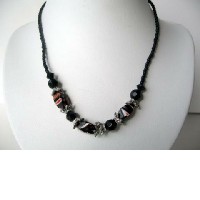 Choker Black Beaded w/ Silver Oxidized Beads Necklace  