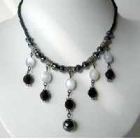 Beautiful Choker w/ White & Black Beads & Acrylic Bead  & Oxidized Metal Necklace 