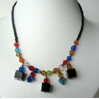 Multi Crystals Necklaces Simulated Crystals Colorful w/ Dangling Choker 