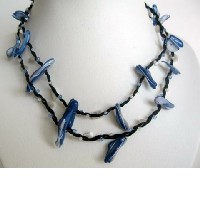 Two Strands Necklace Black Corded w/ Shells Dangling Choker 