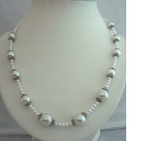 Dainty & Soothing White Color Long Necklace Cultured White Pearls 20 Inches Necklace w/ Bali Metal  