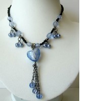 Blue Heart Tassel Necklace w/ Beautiful Dangling  