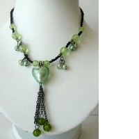Striking Green Choker w/ Heart Tassel Necklace  