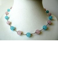 Pink & Blue Glass Faceted Beads Choker Necklace 