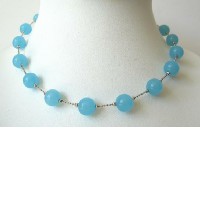 Blue Glass Faceted Beads Choker Necklace 
