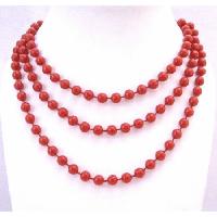 Sexy Red Bead Long Necklace Red Lucite Beads 2 Or 3 Strands 54 Inches